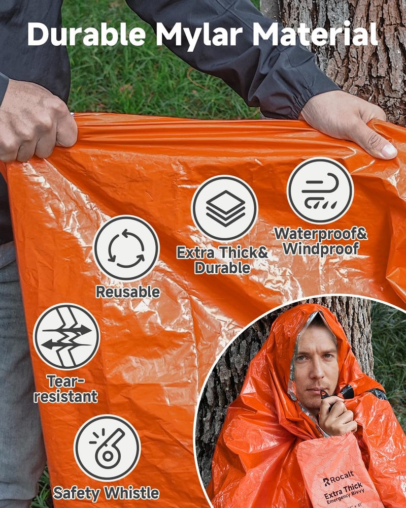 Rocalt Emergency Sleeping Bag | Ultralight Mylar Emergency Blanket, Extra Thick Space Blanket, Waterproof & Portable Thermal Bivy Sack for Camping, Hiking, and Outdoor Adventures - Image 4